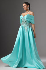 Salamo Off-Shoulder Floral Embroidered Maxi Dress