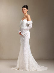 Eudase Lace Chest smearing Sleeve covers Fish bone maxi wedding dress