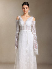Eren V-neck Bohemia Lace Trailing maxi wedding dress