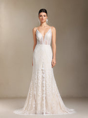 Vallea Lace V-neck Backless Slit Trailing maxi dress