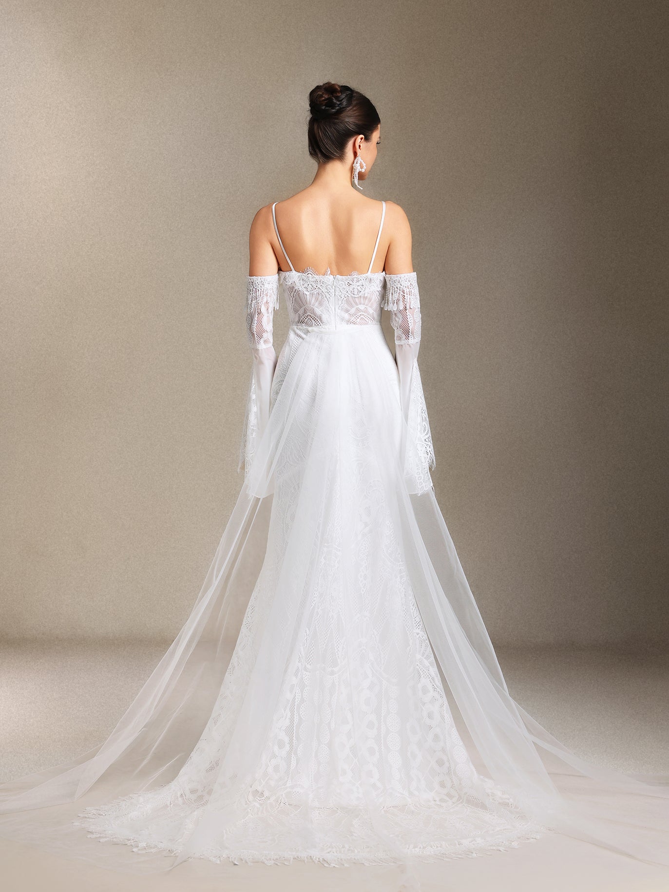 Ulasa Tassel Lace Sling Flared sleeves maxi wedding dress