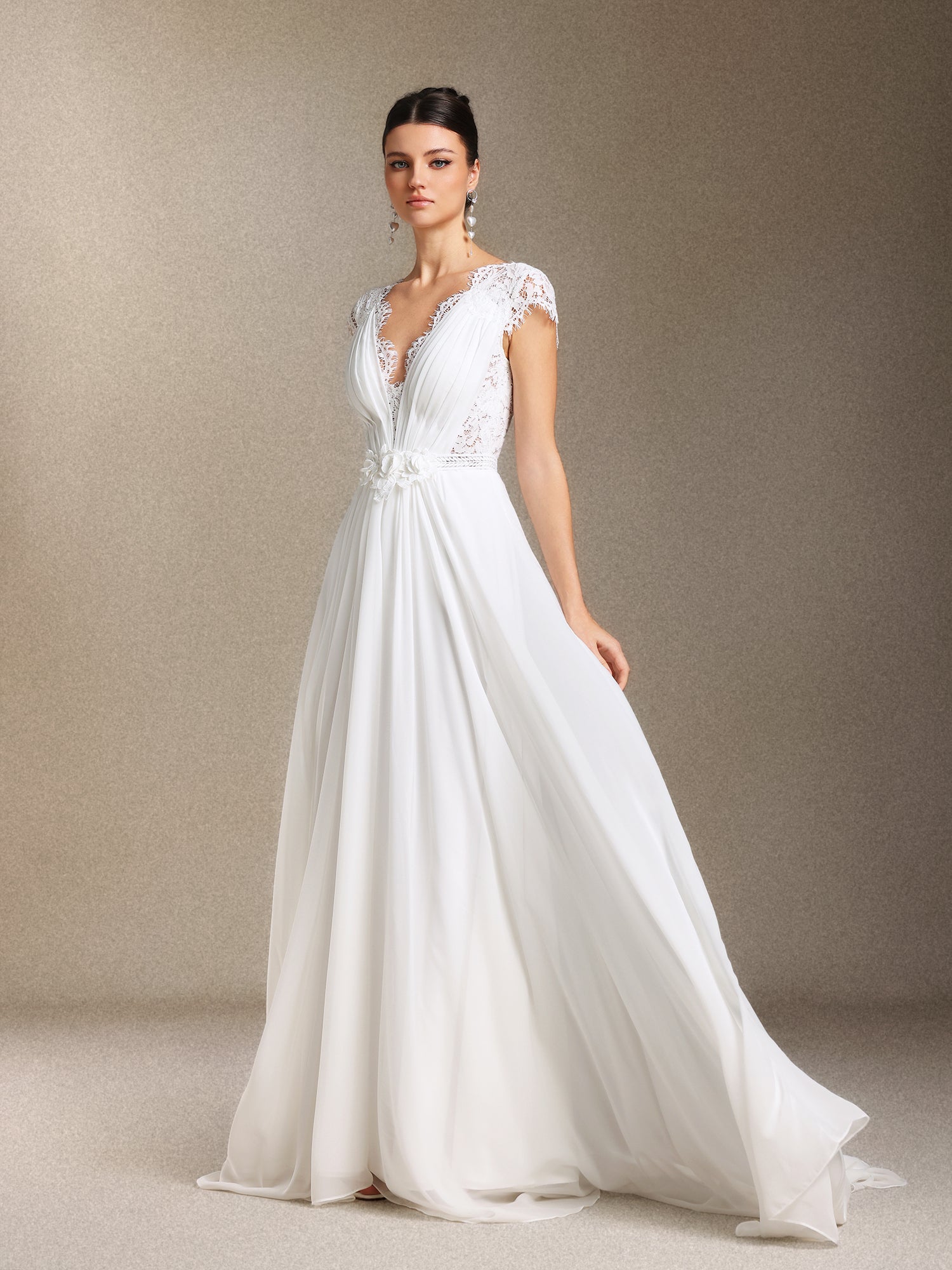 Slaia Fold Backless Lace Trailing maxi wedding dress