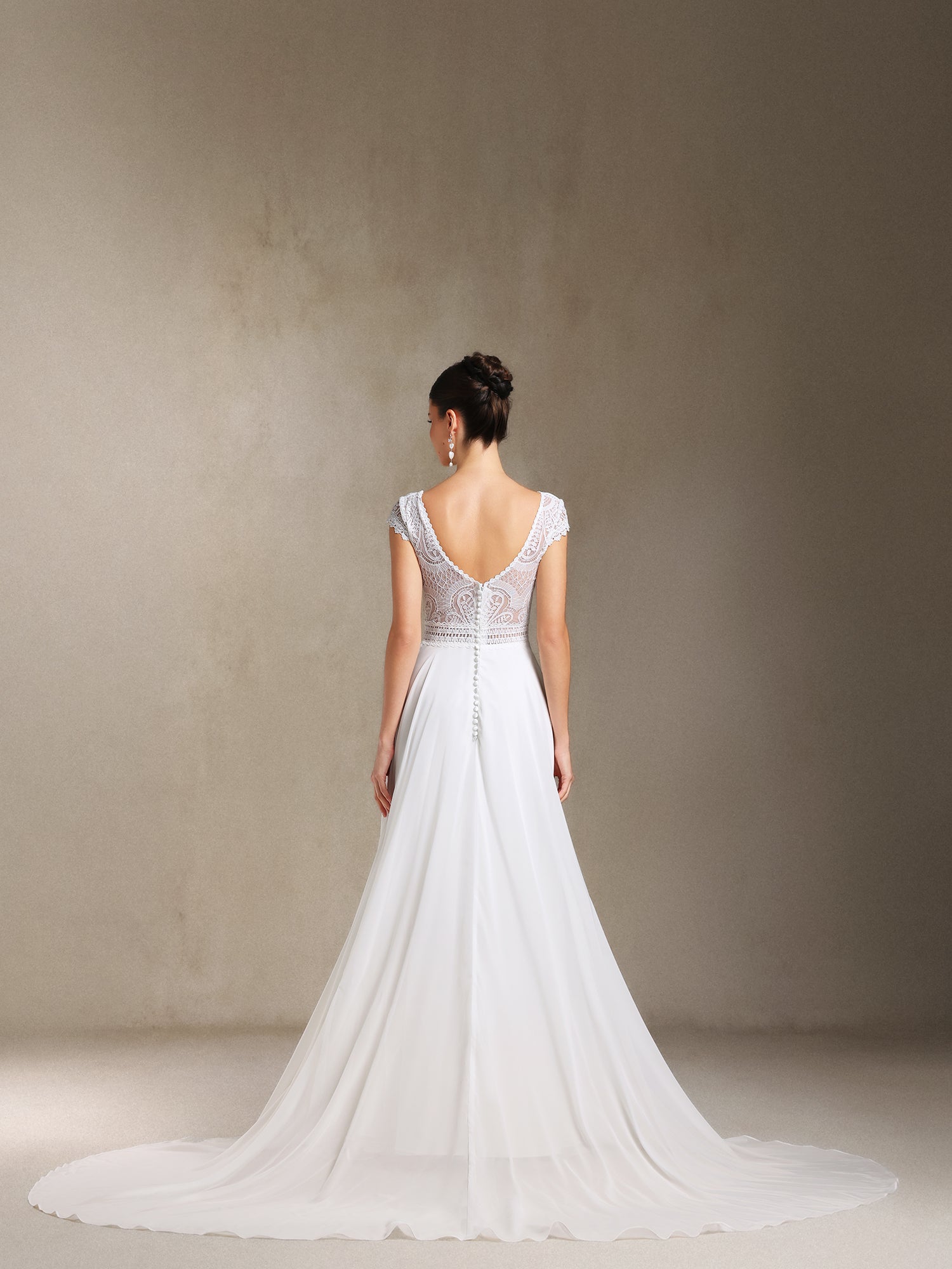 Eudora Lace Chiffon V-neck Backless maxi wedding dress
