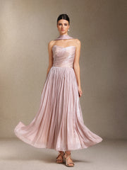 Yeil Fold Ribbon Midi length evening dress
