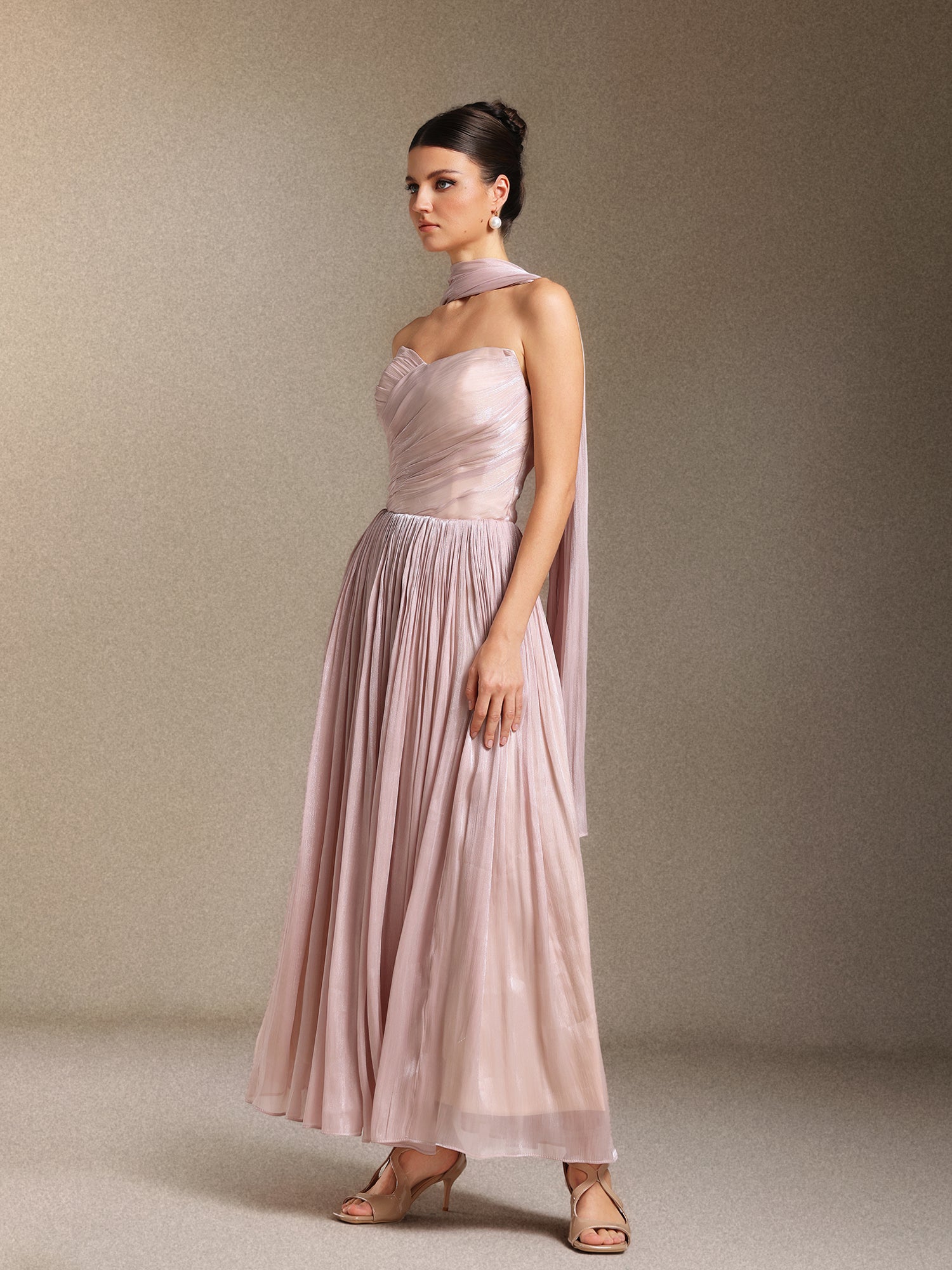Yeil Fold Ribbon Midi length evening dress