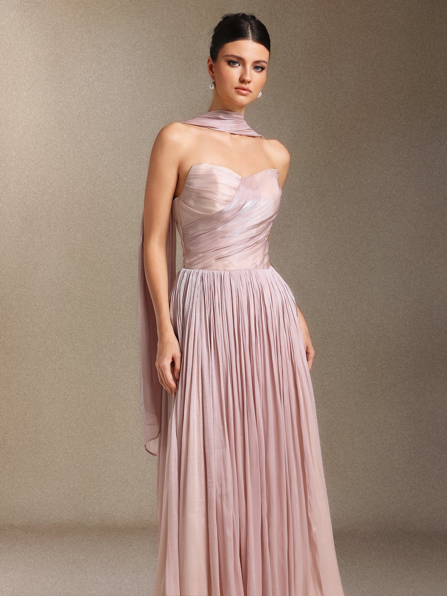 Yeil Fold Ribbon Midi length evening dress
