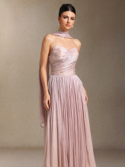 Yeil Fold Ribbon Midi length evening dress