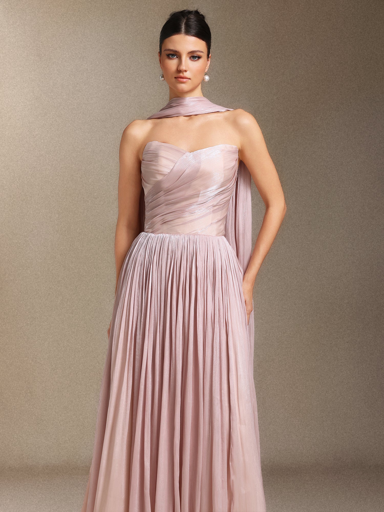 Yeil Fold Ribbon Midi length evening dress