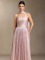 Yeil Fold Ribbon Midi length evening dress
