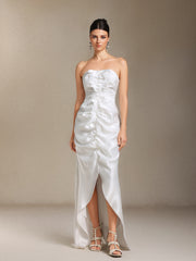 Lexy Chest smearing Fold Bow Slit maxi formal dress