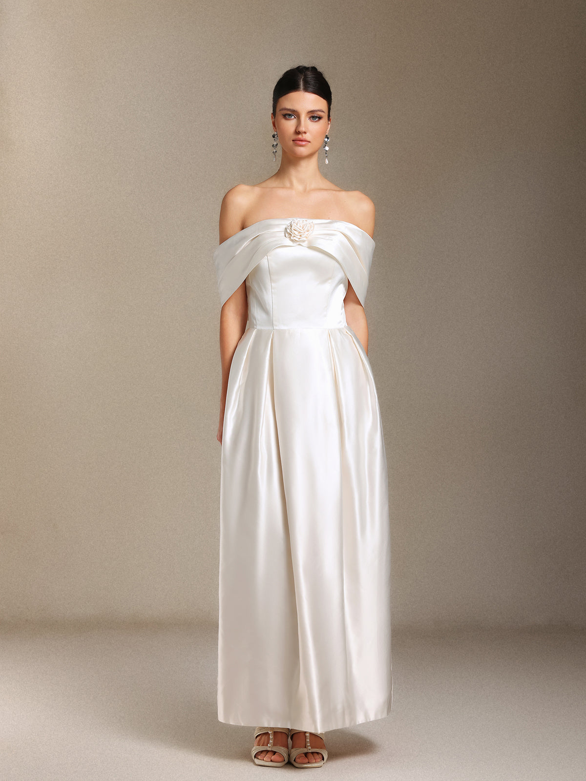 Oly Bare shoulders Flower Straight cylinder maxi formal dress