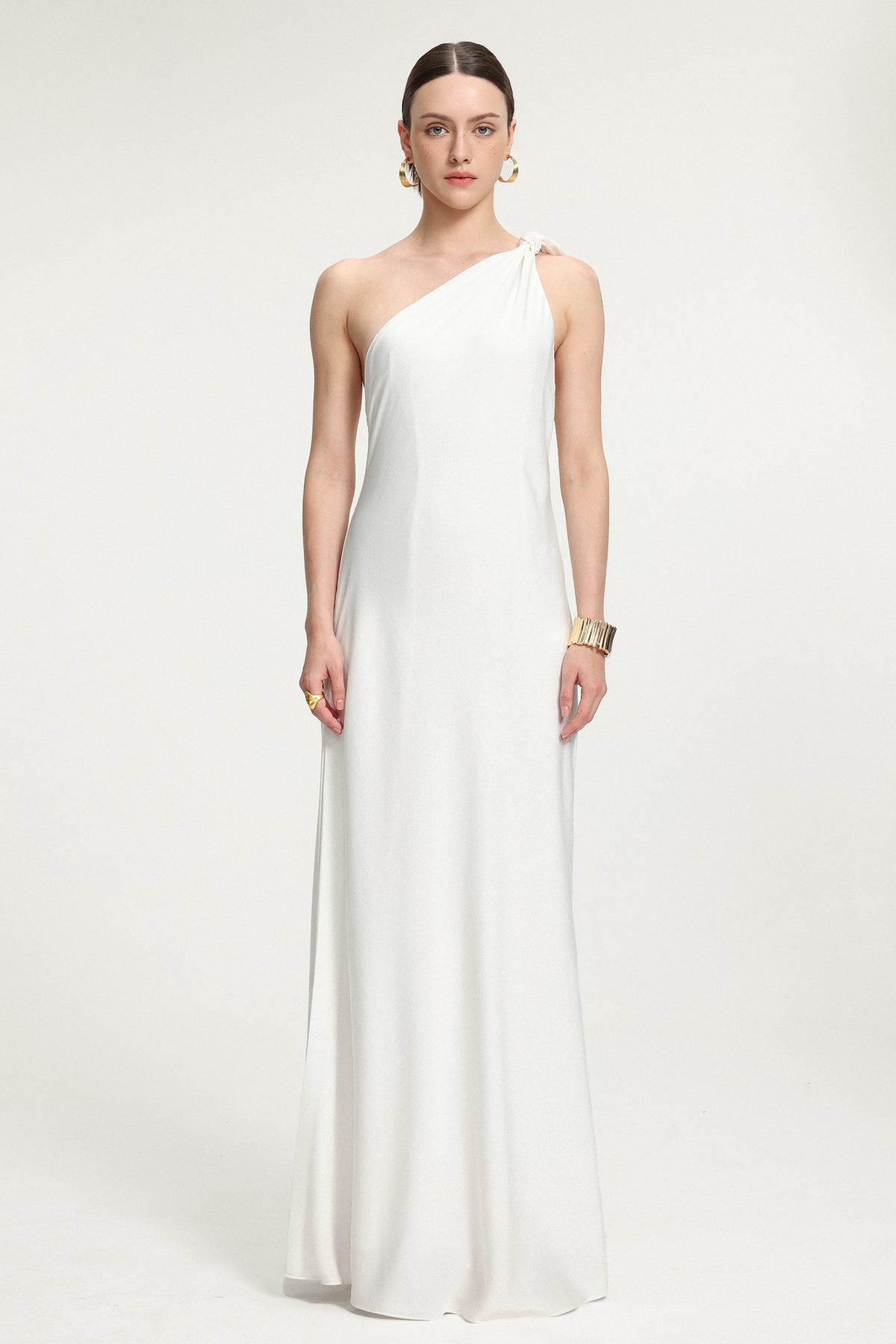 Tie-Shoulder Satin Maxi Dress