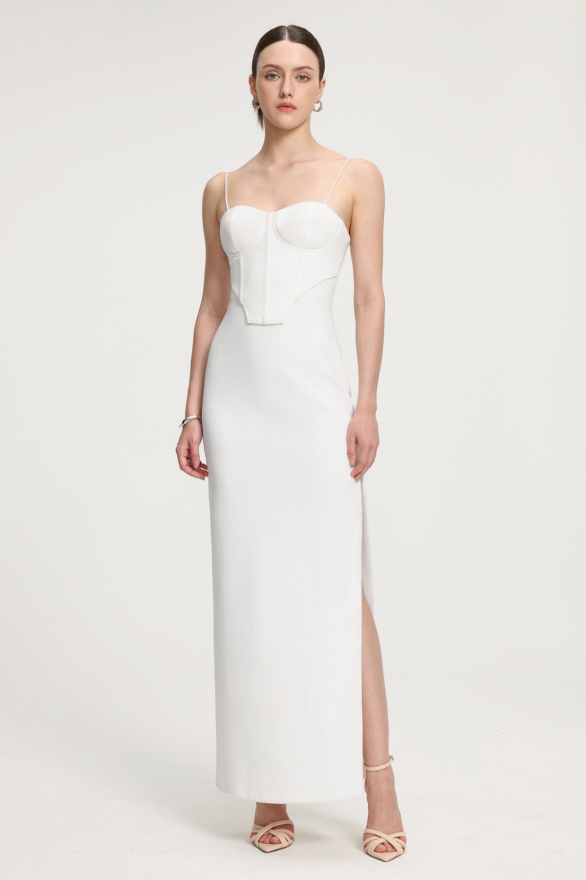 Corset-Style Crepe Maxi Dress