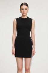 Rhinestone-Lace-Up Crepe Mini Dress