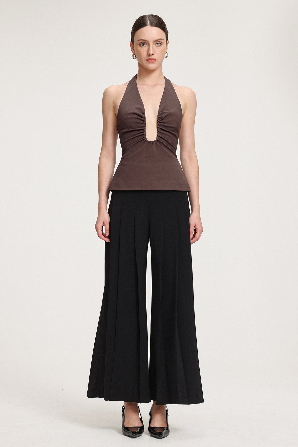 Pleated V-Neck Top