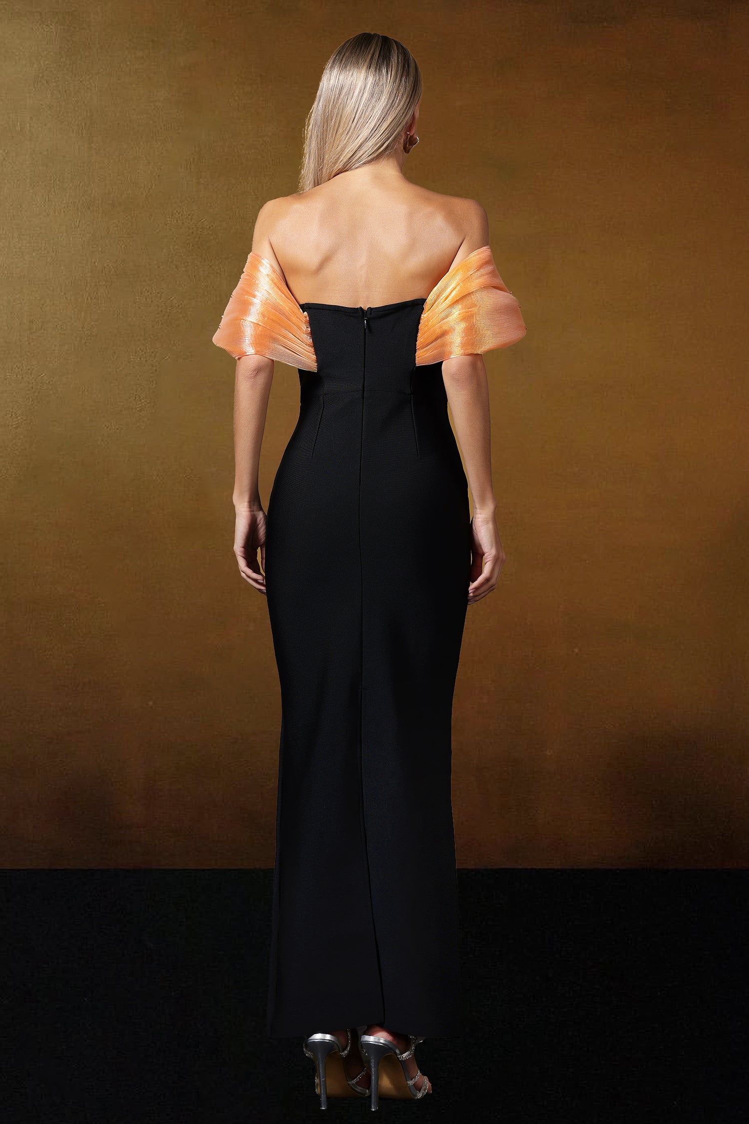 Dorie Deep-V Bandage One-shoulder Pearl Orange Maxi Dress