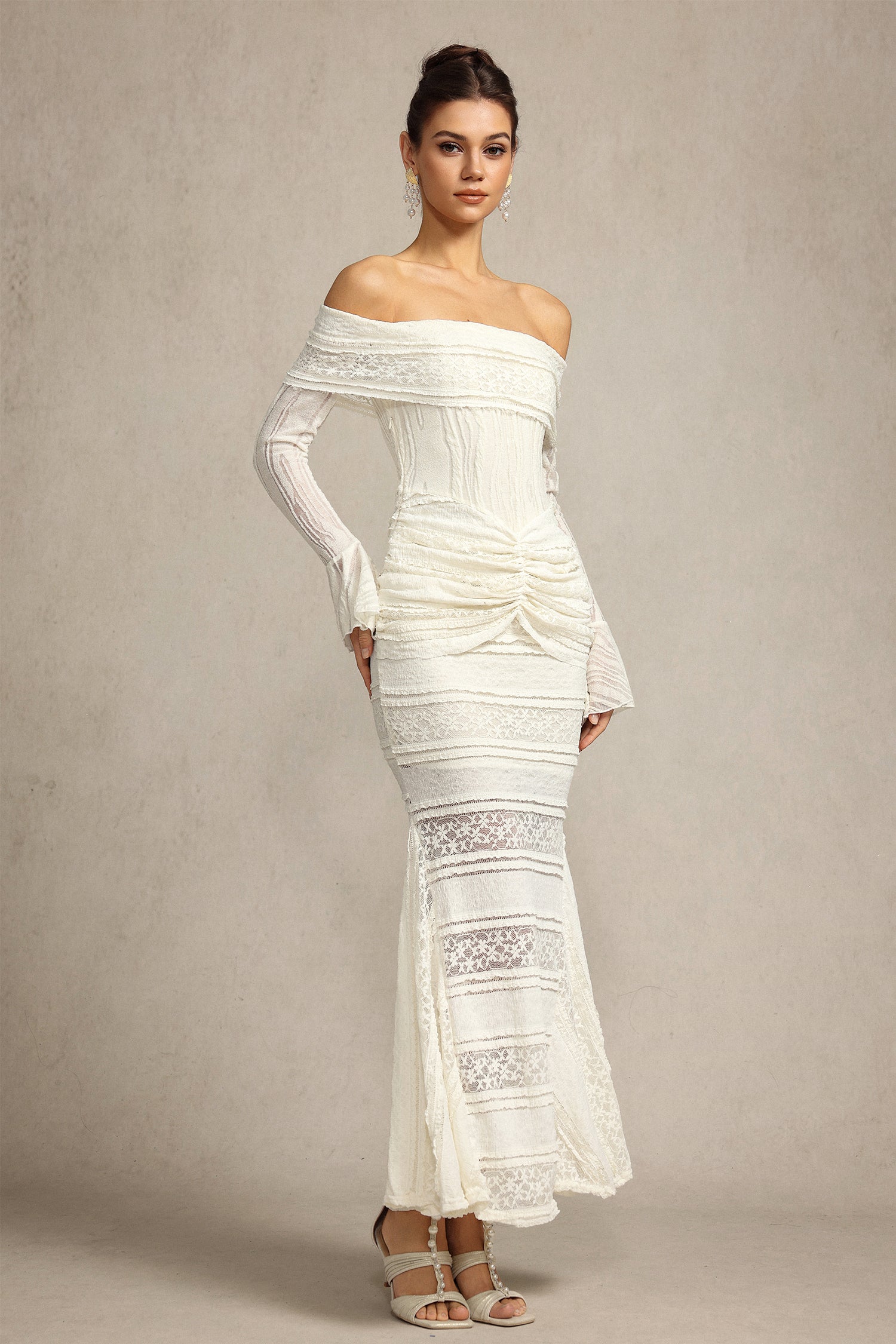 Falae Long Sleeves Folds Maxi Dress
