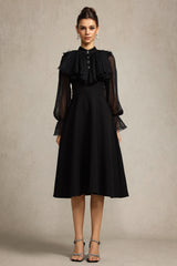 Roto Long Sleeves False Two-Piece Flowers Midi Dress