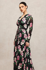 Melia Long Sleeves Floral Printed Slit Maxi Dress