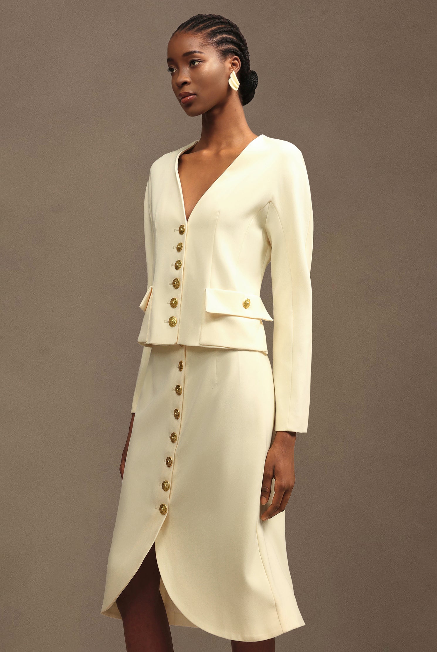 Uniko Elegant Long Sleeve Woven Top And Skirt Two-Piece Set