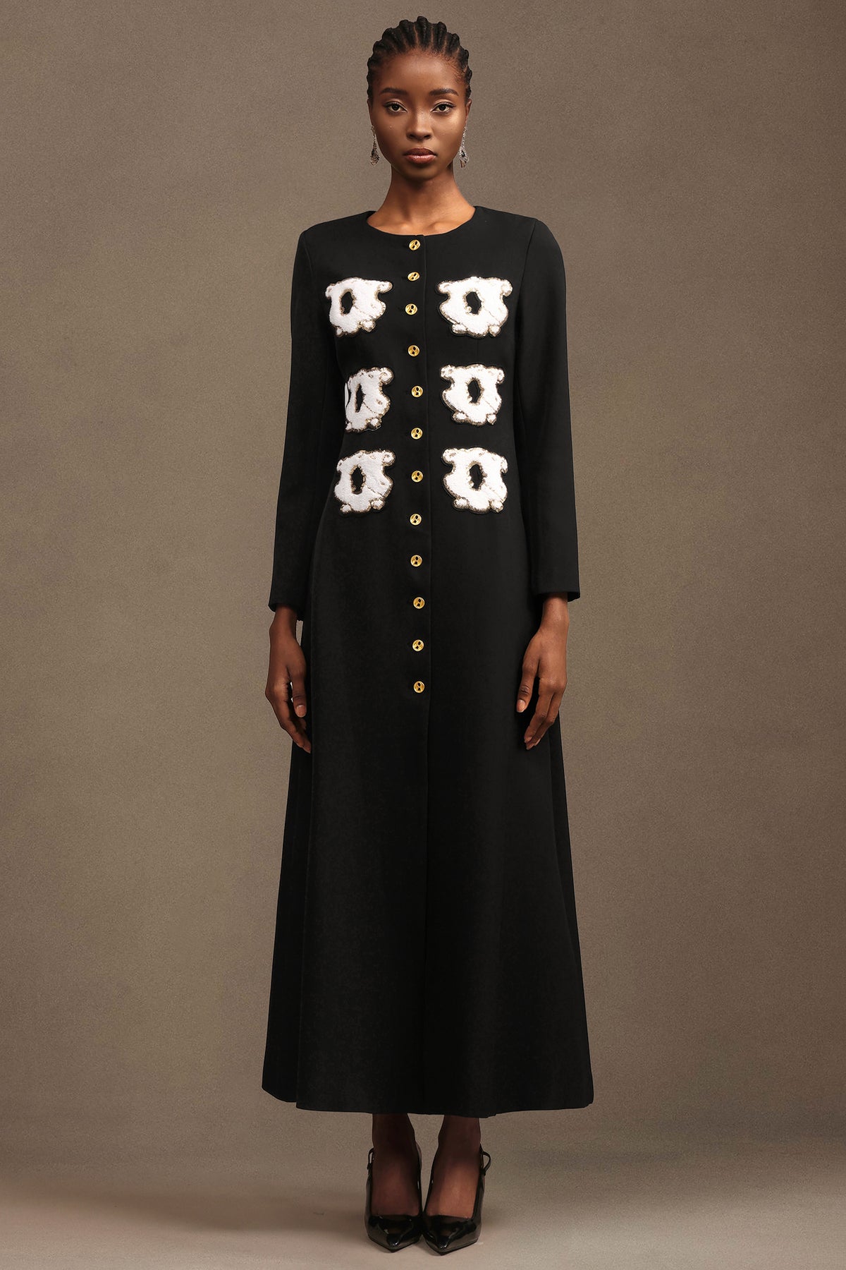 Natalya Elegant Tailored Round Neck Long Sleeve Woven Maxi Dress