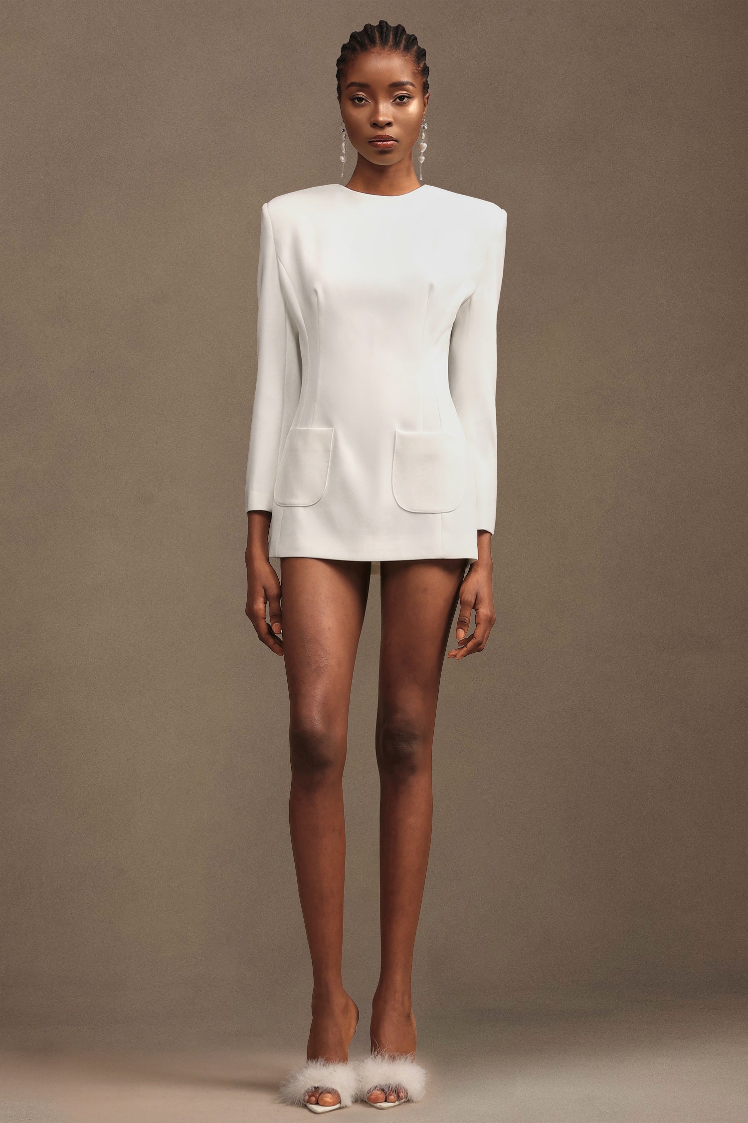Shalissa Modern Tailored Round Neck Long Sleeve Mini Dress