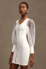Lorelie Chic Contour Chiffon Long Sleeve Bandage Mini Dress
