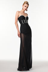 Samira Sexy Contour Rhinestone Bandage Mesh Maxi Dress