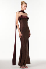 Zainab Elegant Contour Rhinestone Knit Maxi Dress