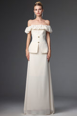 Mamie Elegant Tailored Off Shoulder Ruched Two Piece Set