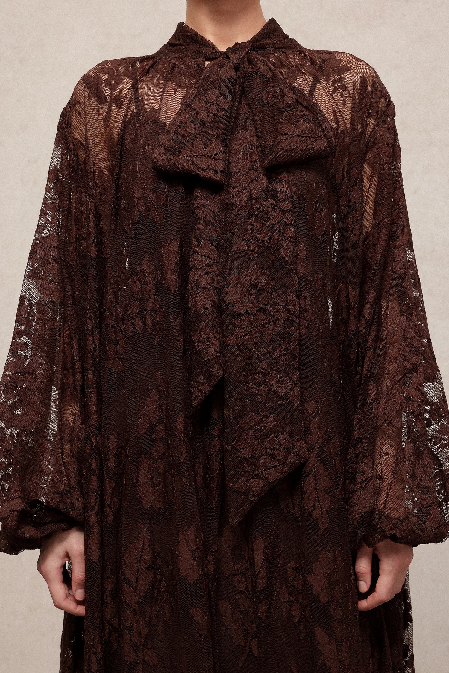 Deliyn Resort Flowy Long Sleeve Embroidered Mesh Lace Maxi Dress