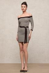 Traci Chic Contour Off Shoulder Long Sleeve Stripe Knit Mini Dress