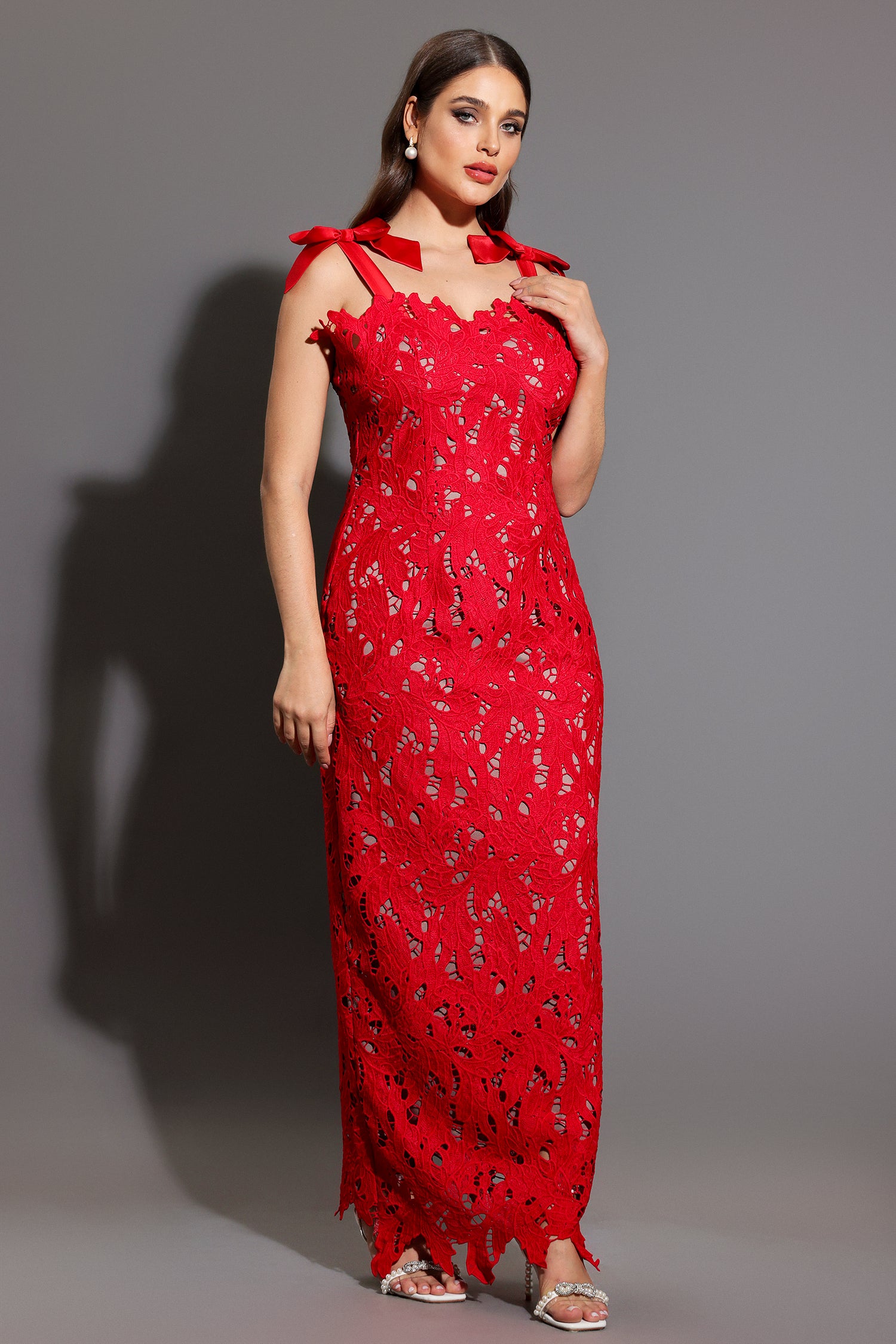 Teela Bows Lace Sleeveless Maxi Dress