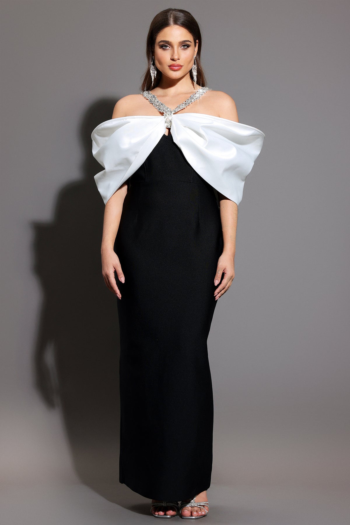 Lucifa Halter Sleeveless Bow Diamond Ribbon Bandage Maxi Dress