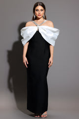 Lucifa Halter Sleeveless Bow Diamond Ribbon Bandage Maxi Dress