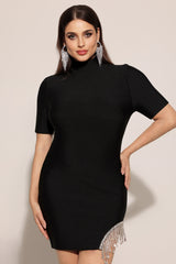 Korasa Short Sleeves Tassels Diamond Bandage Mini Dress
