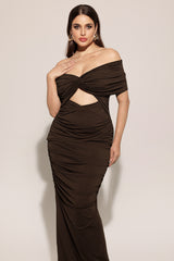 Kanre Off The Shoulder Hollow Out Fold Maxi Dress