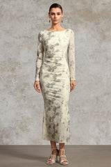 Tanisha Elegant Contour Long Sleeve Velvet Maxi Dress