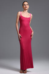 Pillose Diamond Backless Rose Pink Maxi Dress