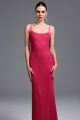 Pillose Diamond Backless Rose Pink Maxi Dress