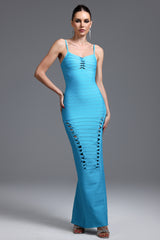 Madge Elegant Contour Bandage Blue Maxi Dress