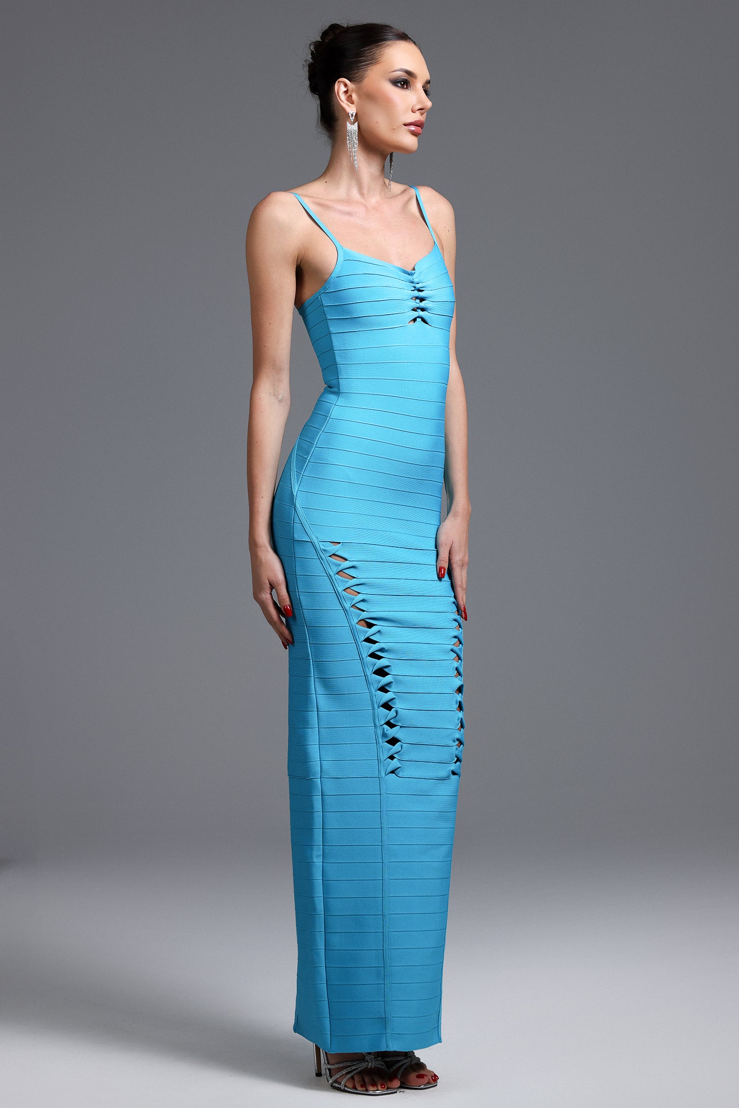 Madge Elegant Contour Bandage Blue Maxi Dress
