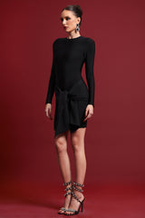 Habiba Chic Contour Long Sleeve Knot Black Mini Dress