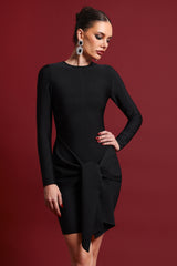 Habiba Chic Contour Long Sleeve Knot Black Mini Dress