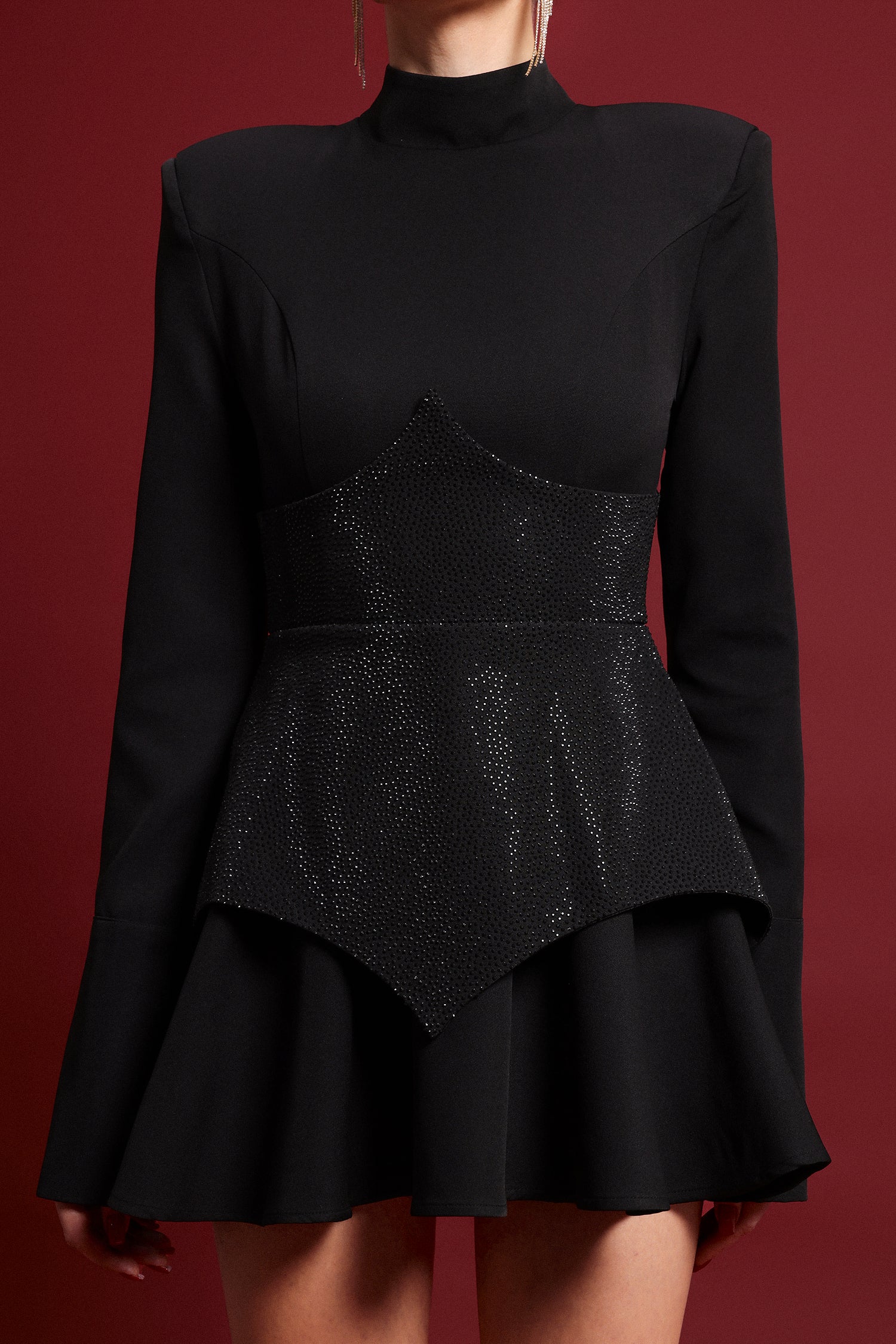 Tanria Classic Tailored Long Sleeve Crystal Mini Dress