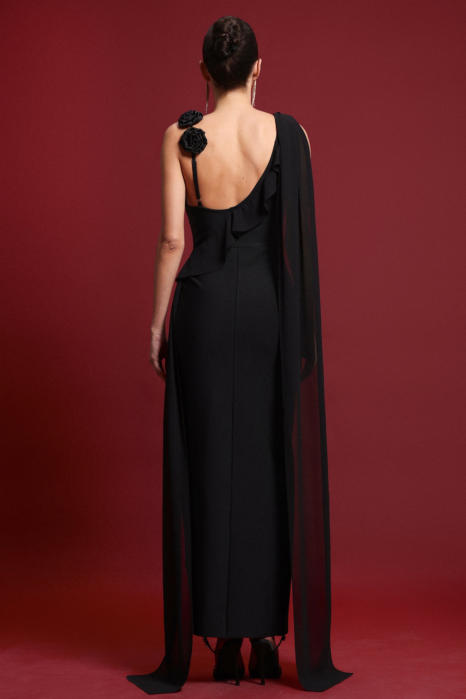 Liviya Elegant Contour Cowl Neck Asymmetrical Bandage Maxi Dress