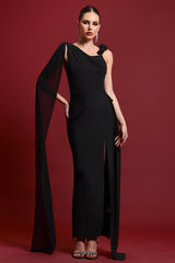 Liviya Elegant Contour Cowl Neck Asymmetrical Bandage Maxi Dress