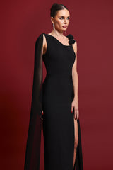 Liviya Elegant Contour Cowl Neck Asymmetrical Bandage Maxi Dress