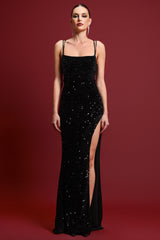 Ibbie Glamorous Contour Sleeveless High Slit Sequin Maxi Dress