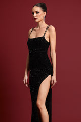 Ibbie Glamorous Contour Sleeveless High Slit Sequin Maxi Dress